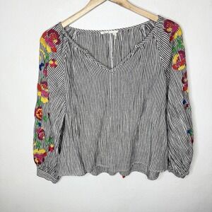 Floreat‎ Soleil Floral Embroidered Peasant Top Tassels Womens Small Blouse Boho